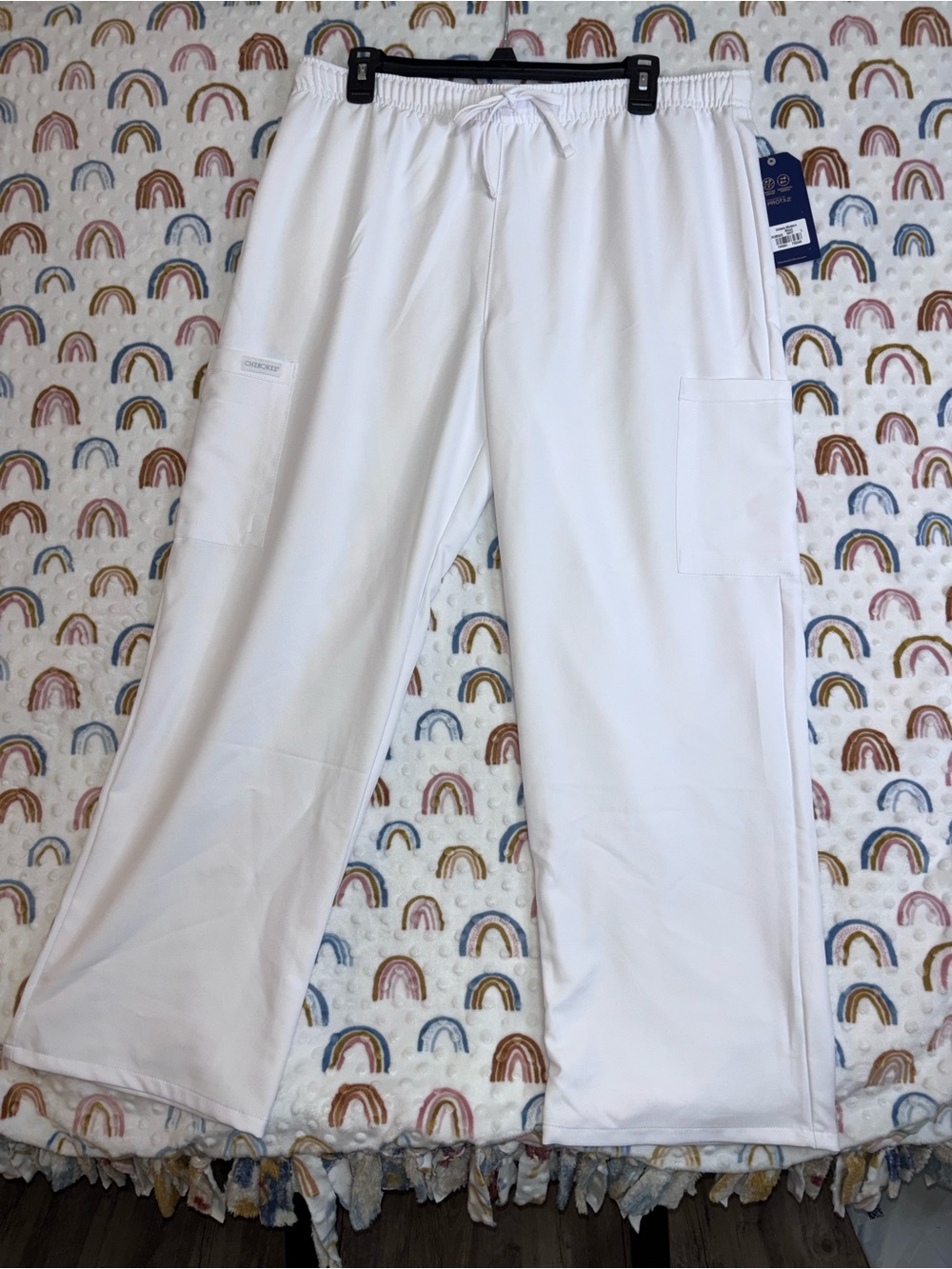 Cherokee White Wide Leg Scrub Pants with Cargo Pockets